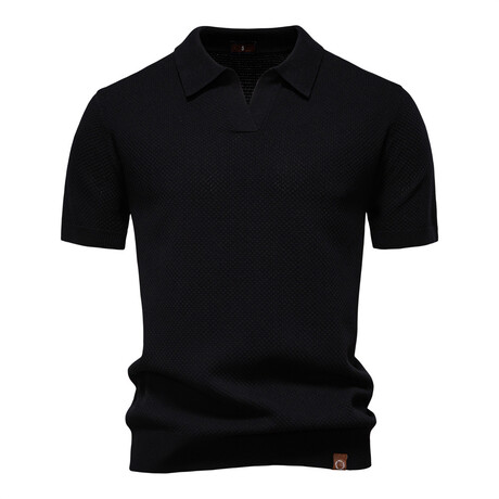 Open Placket Collar Polo T-shirt // Black (XS)