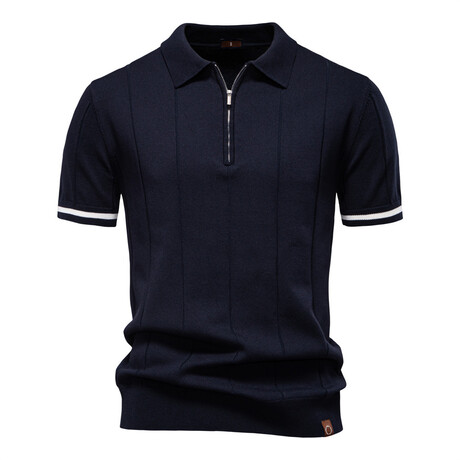 Zippered Paneled Polo T-shirt // Navy blue (XS)