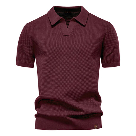 Open Placket Collar Polo T-shirt // Burgundy (XS)