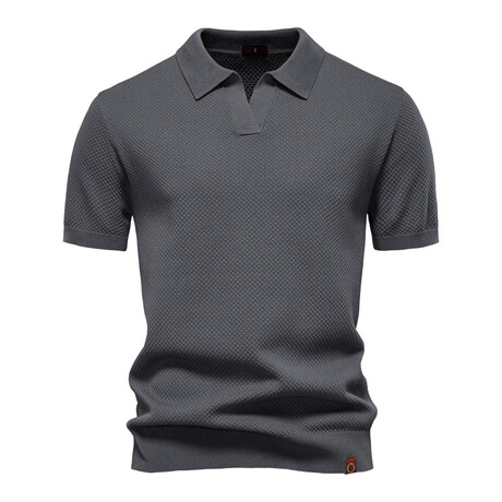 Open Placket Collar Polo T-shirt // Dark grey (XS)