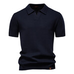 Open Placket Collar Polo T-shirt // Navy blue (XL)