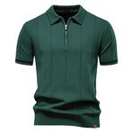 Zippered Paneled Polo T-shirt // Dark green (XS)