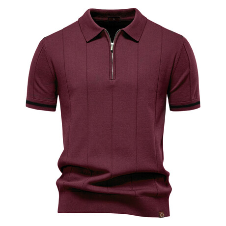 Zippered Paneled Polo T-shirt // Burgundy (XS)