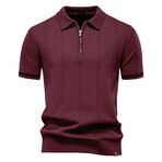 Zippered Paneled Polo T-shirt // Burgundy (M)