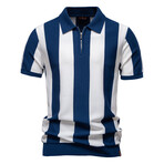 Vertical Striped Zip Polo T-Shirt // Navy blue (M)