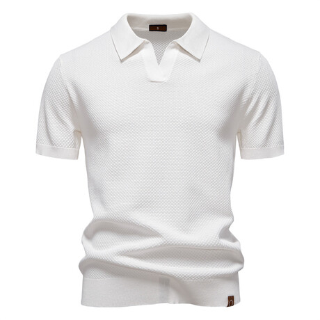Open Placket Collar Polo T-shirt // White (XS)