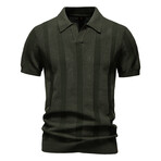 Vertical Striped Knit Polo Shirt // Army Green (XS)