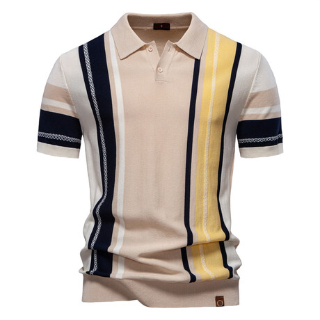 Vertical Asimetric Striped Polo Shirt // Apricot (XS)