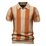 Vertical Striped Zip Polo T-Shirt // Earthy yellow (L)
