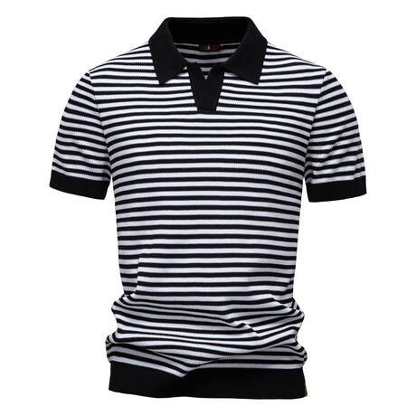 Horizontal Striped Polo Shirt // Black (XS)