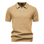 Open Placket Collar Polo T-shirt // Light camel (L)