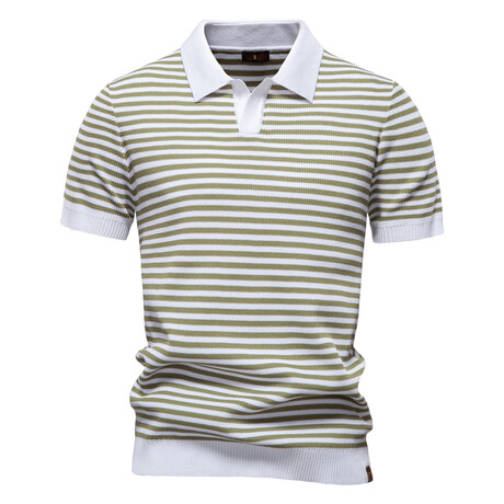 Horizontal Striped Polo Shirt // Light Green (XS)