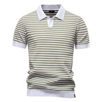 Horizontal Striped Polo Shirt // Light Green (L)