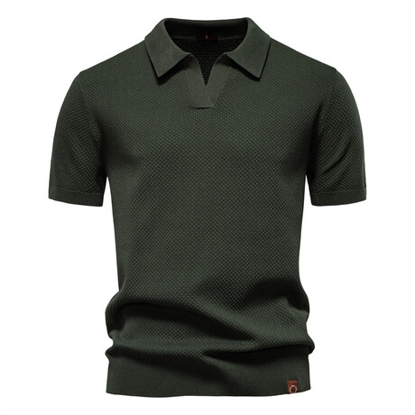 Open Placket Collar Polo T-shirt // Army green (XS)