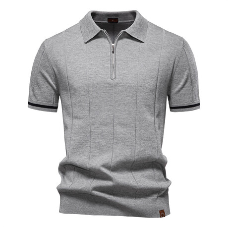 Zippered Paneled Polo T-shirt // Light grey (XS)