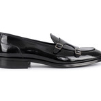 Carlton Short Cut Patent Leather Double Monk Loafers // Black (US: 14)