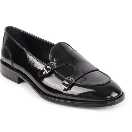 Carlton Short Cut Patent Leather Double Monk Loafers // Black (US: 7)