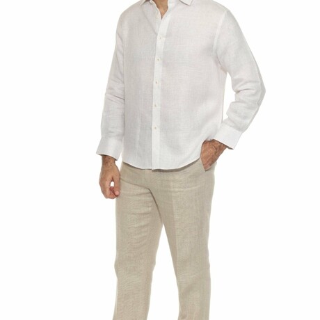 Men’s 100% Linen Long Sleeve Classic Button-Down Shirt // Natural (S)