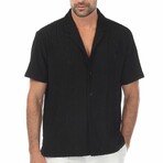 Men's Diamond Textured Button Down Knit Shirt // Black (XL)