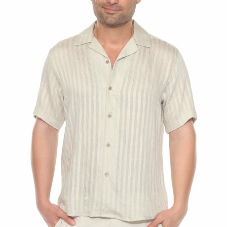 Men's Resort Style Casual Striped Lightweight Rayon Blend Shirt // Sandstone (S)
