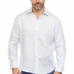 Men’s 100% Linen Long Sleeve Classic Button-Down Shirt // Blue (L)