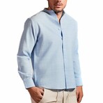 Men’s Resort-Style Mandarin Collar Long Sleeve Shirt // Aqua (S)