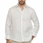 Men’s 100% Linen Long Sleeve Classic Button-Down Shirt // Natural (M)
