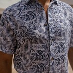 Men's Resort Style Casual Linen Blend Leafy Print Shirt (S)