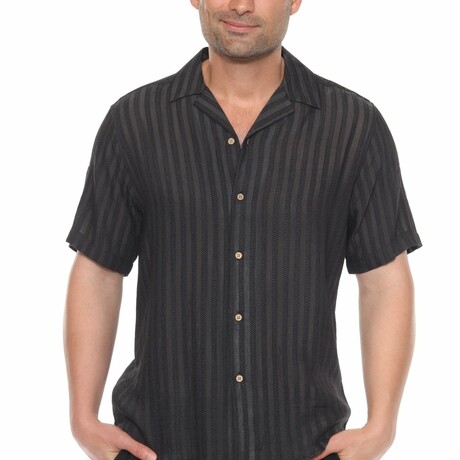 Men's Resort Style Casual Striped Lightweight Rayon Blend Shirt // Black (S)