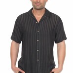 Men's Resort Style Casual Striped Lightweight Rayon Blend Shirt // Black (S)