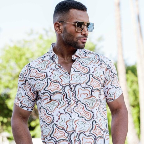 Men’s Multi Abstract Short Sleeve Stretch Shirt (S)