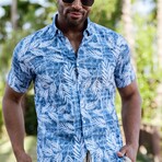 Men’s Blue Leaf Short Sleeve Stretch Shirt (XL)