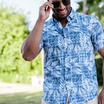 Men’s Blue Leaf Short Sleeve Stretch Shirt (XL)