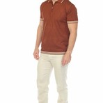 Men's Stylish Premium Knit Textured Polo Shirt with Stripe Accents // Brick (M)