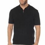 Men's Stylish Premium Knit Textured Polo Shirt with Stripe Accents // Black (S)