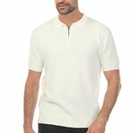 Men's Stylish Premium Knit Textured Polo Shirt with Stripe Accents // White 2 (M)