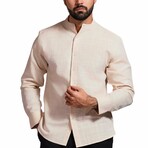 Men’s Resort-Style Mandarin Collar Long Sleeve Shirt // Natural (S)