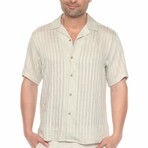 Men's Resort Style Casual Striped Lightweight Rayon Blend Shirt // Sandstone (M)