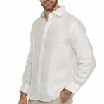Men’s 100% Linen Long Sleeve Classic Button-Down Shirt // Natural (M)