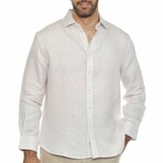 Men’s 100% Linen Long Sleeve Classic Button-Down Shirt // Natural (M)