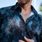 Men’s Navy Palm Short Sleeve Stretch Shirt (S)