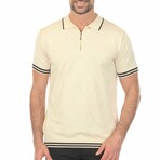 Men's Stylish Premium Knit Textured Polo Shirt with Stripe Accents // Beige (S)