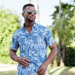 Men’s Blue Leaf Short Sleeve Stretch Shirt (XL)