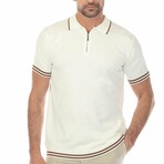 Men's Stylish Premium Knit Textured Polo Shirt with Stripe Accents // White 1 (S)