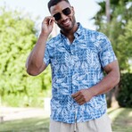 Men’s Blue Leaf Short Sleeve Stretch Shirt (XL)