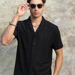 Men's Diamond Textured Button Down Knit Shirt // Black (XL)