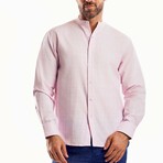 Men’s Resort-Style Mandarin Collar Long Sleeve Shirt // Pink (S)