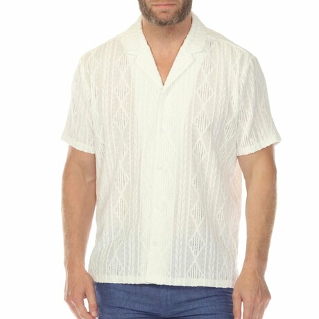 Men's Diamond Textured Button Down Knit Shirt // White (M)
