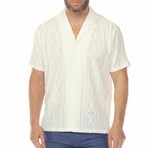 Men's Diamond Textured Button Down Knit Shirt // White (XL)