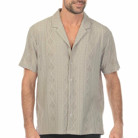 Men's Diamond Textured Button Down Knit Shirt // Taupe (M)